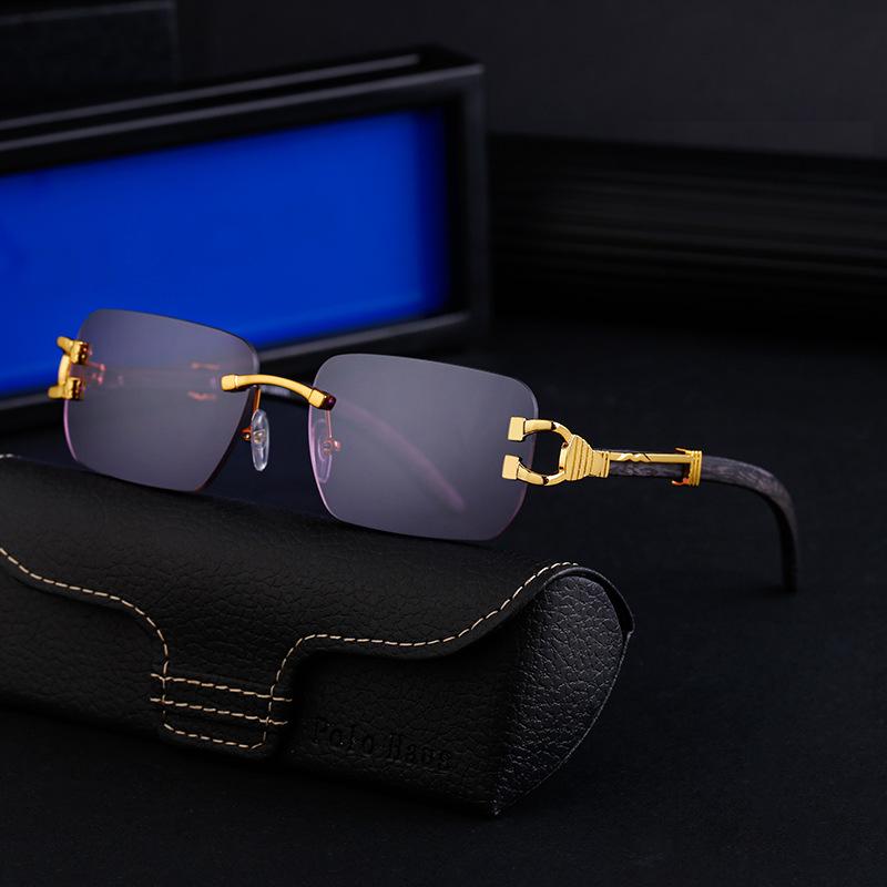 Retro Sunglasses Men'S Imitation Wood Grain Glasses Legs Sunglasses Personalized Rimless Design Glasses Sunglasses