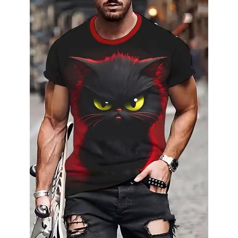 

Забавный 3D-принт с животными для мужчин, повседневная футболка с круглым вырезом, свободный свитер с коротким рукавом, модная уличная мужская одежда, футболки с кошками 6XL