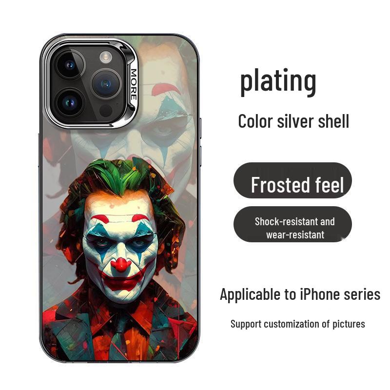 Clown Personality Electroplated Silver Case for Apple iPhone 11, 12, 13, 14, 15 Pro Max - Drop-Proof, European & American Style