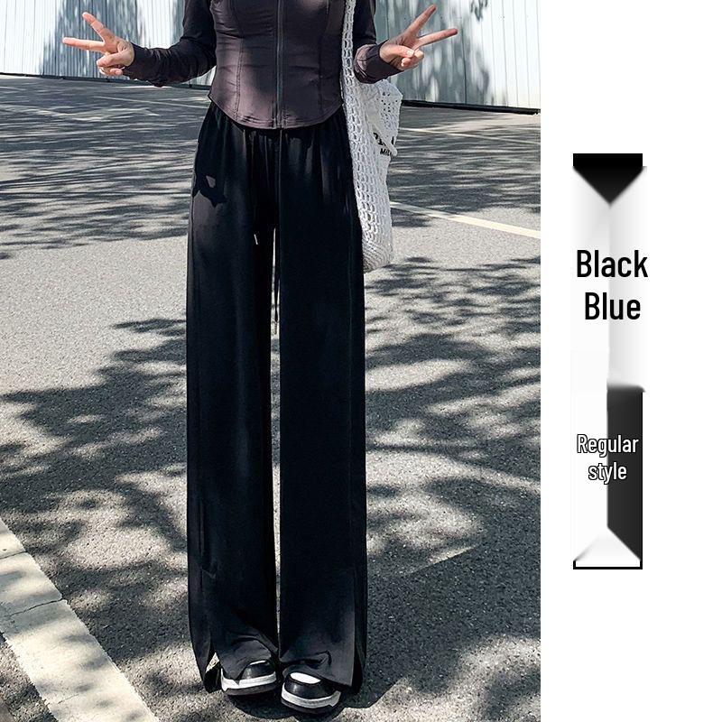 

Брюки большого размера из ледяного шелка с широкими штанинами и разрезом - Женские летние повседневные солнцезащитные брюки с высокой посадкой и драпировкой 4XL (Recommended for 190-220 jin)