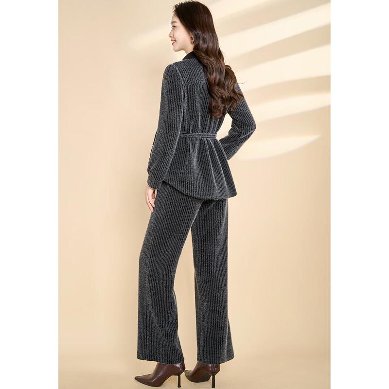 Ke Bei Er Women's Warm Scarf Collar Shirt & Wide-Leg Pants Set