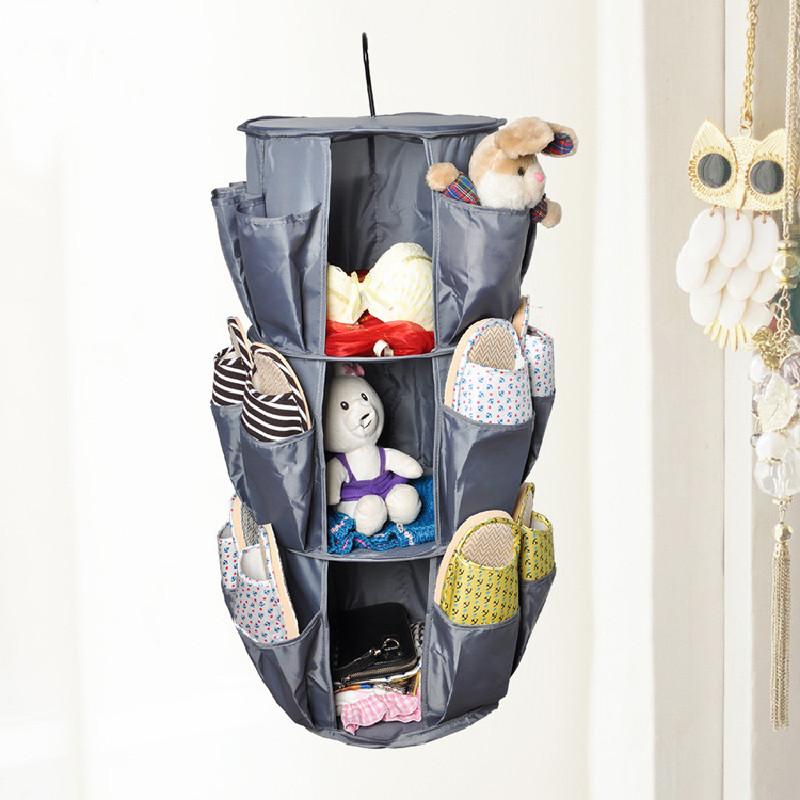 3 Layer Round Shoe Storage Hanging Bag Oxford Fabric Closet Hanging Organizer