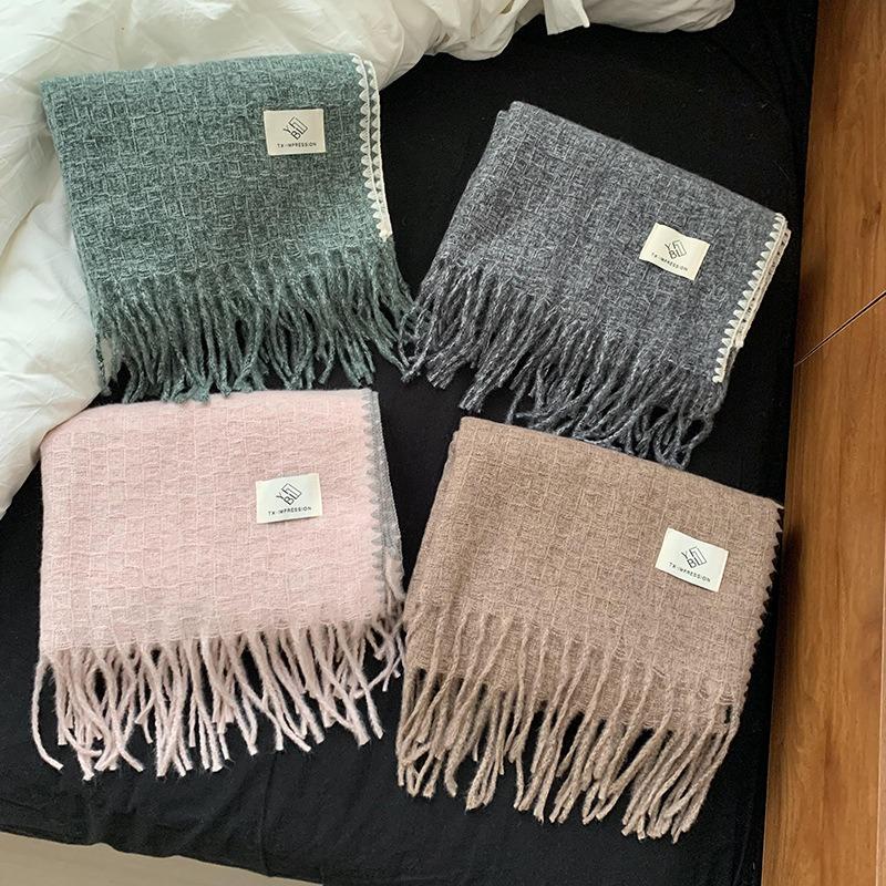 Scarf Women's Winter High-end Sense New Versatile Atmosphere Solid Color Imitation Cashmere Scarf Shawl
