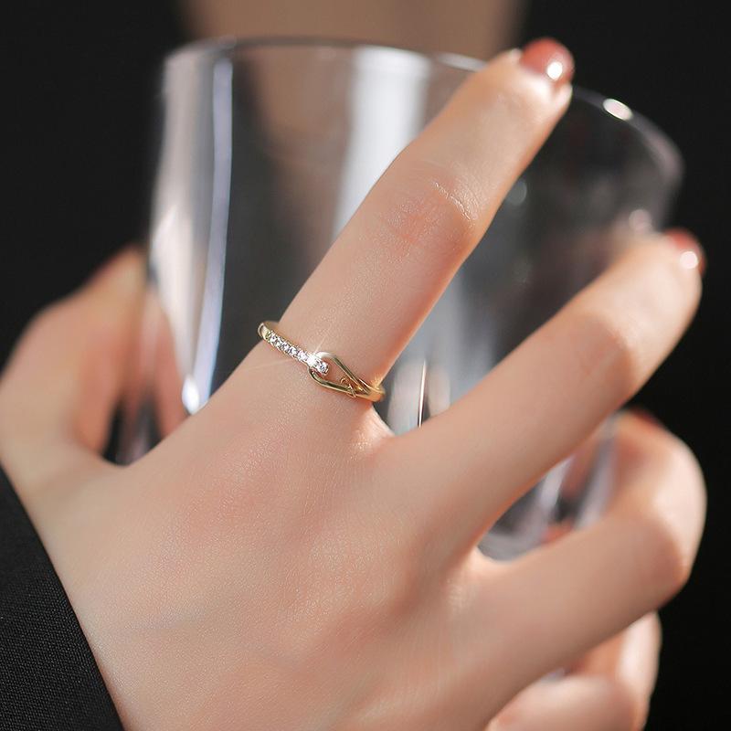 Adjustable Modern Geometric Ring With Cz Stone  Stylish Korean Fashion Ring For Women Gold White