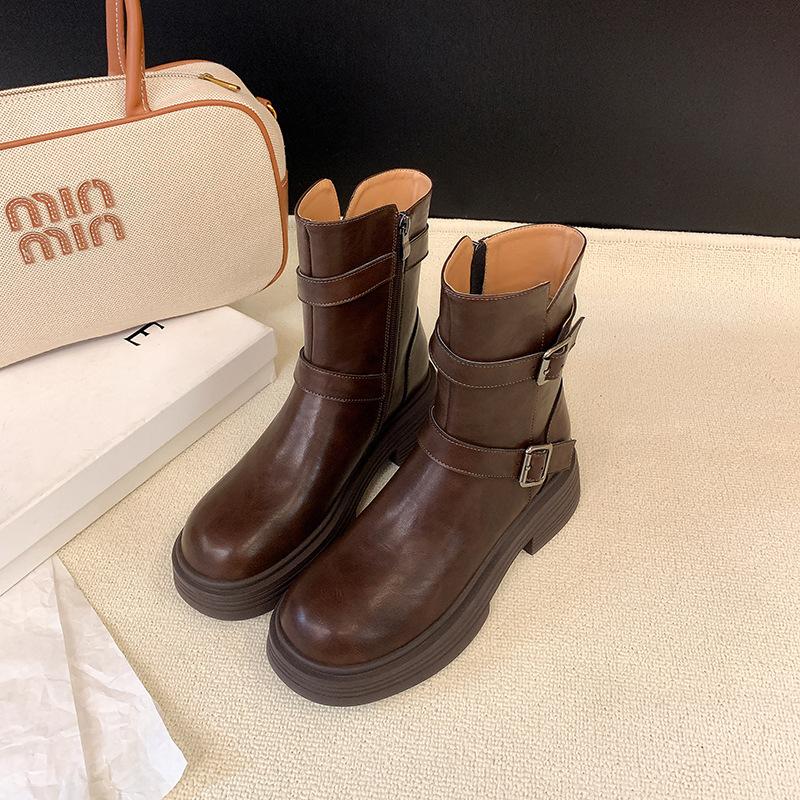 Thick-soled Belt Buckle Martin Boots Women's Autumn and Winter New Versatile Short Women's Boots Knight Boots Short Boots