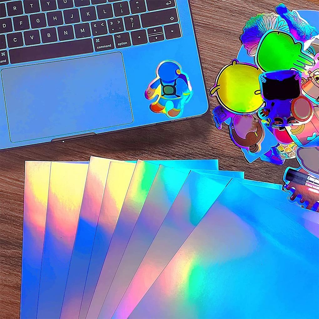 20X A4 Size Sheets Waterproof PVC Sticker Adhesive Craft Decal Rainbow Glitter Removable for Home Decoration