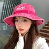 Women Washed Cotton Western Cowboy Hat Embroidery Letters Wide Brim Sunshade Fisherman Cap Female Outdoor Hiking Drawstring Hats