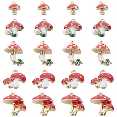 20pcs Enamel Mushroom Pendant,Alloy 5 Shapes Red Mushroom Charms,Jewelry Making Accessories for DIY Earrings Necklace Bracelet