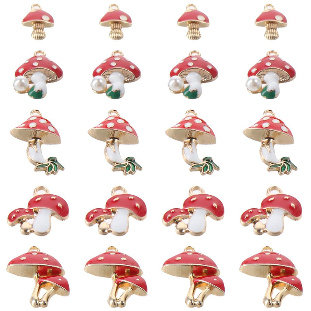 

20pcs 5 Shapes Enamel Alloy Red Mushroom Bracelet Jewelry Crafts Making Women