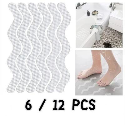 6/12pcs Adhesive Anti-Slip Strips Transparent Bathtub Safety Strips  for Floor