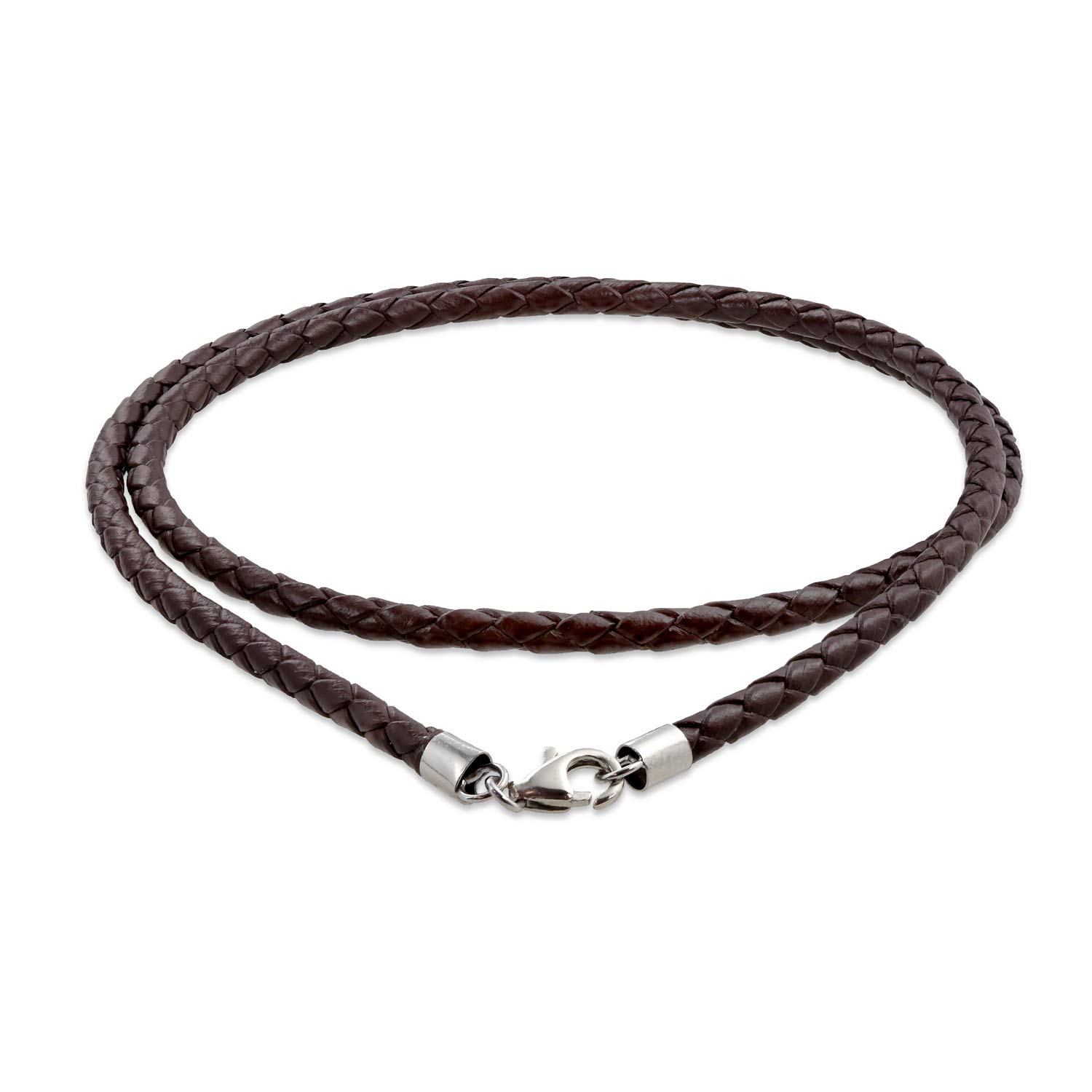 

of 2 Black and Brown Genuine Leather Braided Necklace Pendant Cords for Men and Silver Lobster Claw Fasp Set Women, Teenagers. .925 20 .