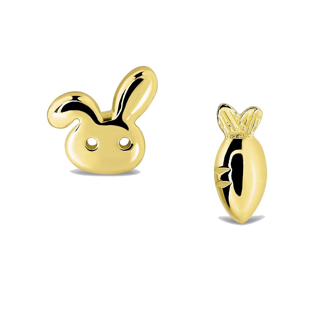 Silver Gold Plated Asymmetric Rabbit and Carrot Earrings Sss6705Y