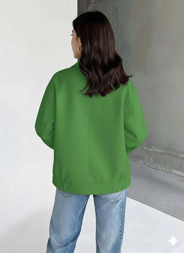 Handmade Jacket Stylish Casual Leather Women's Bomber Green Genuine Lambskin Soft