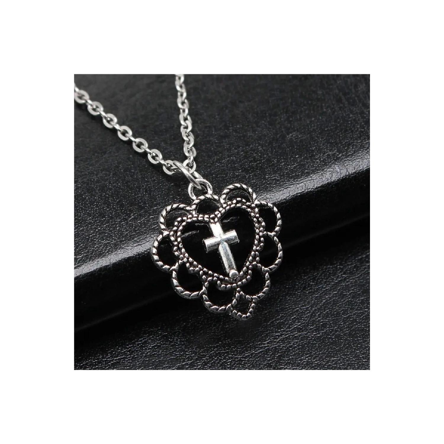 

Gothic Punk Y2k Crusaded Patterned Heart Necklace срібний