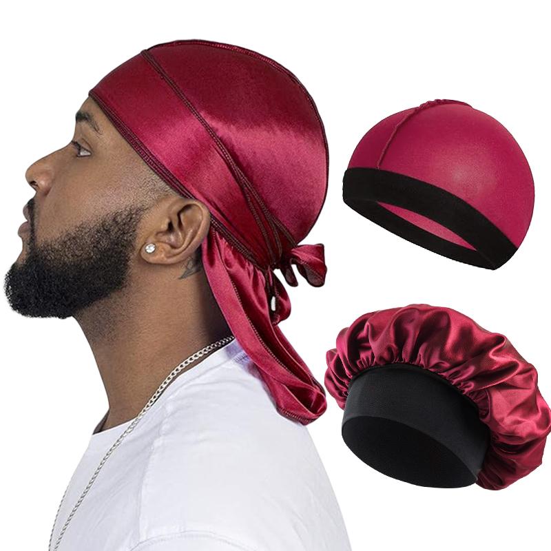 3 SZT./LOT Damski Męski Jedwabisty Durag Długi Ogon Piracki Kapelusz Elastyczny Czepek Turban Kopułkowy Unisex Bandany Do Spania Czapka Pod Prysznic Owiniecie Głowy