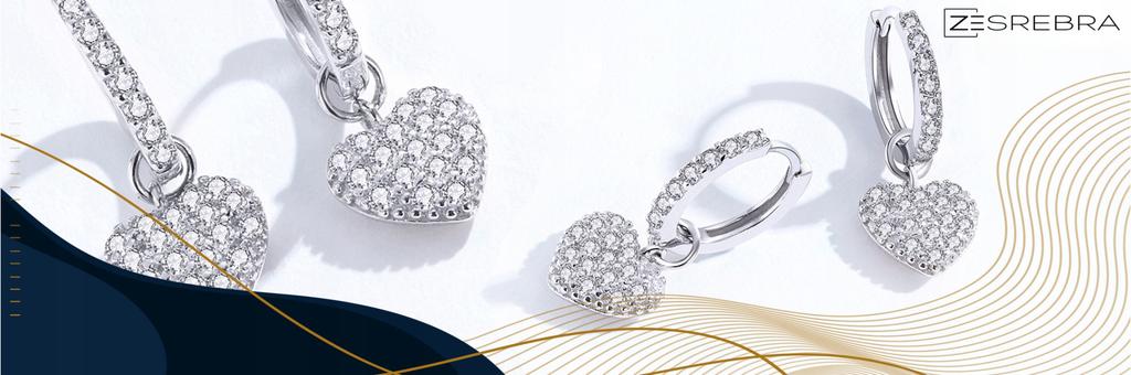 S925 Earrings, Hanging Hearts, Zircons, English Crystals
