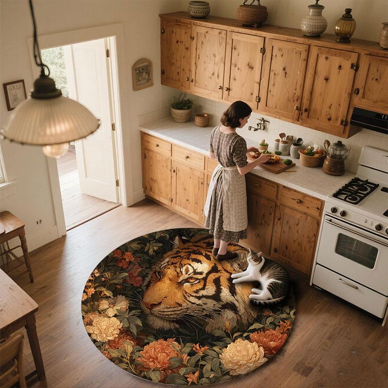 Tiger pattern round rug,Carpet Rug for Living Room Bedroom Playroom ,Non-slip Floor Mat,Holiday Gifts and Birthday Gifts.