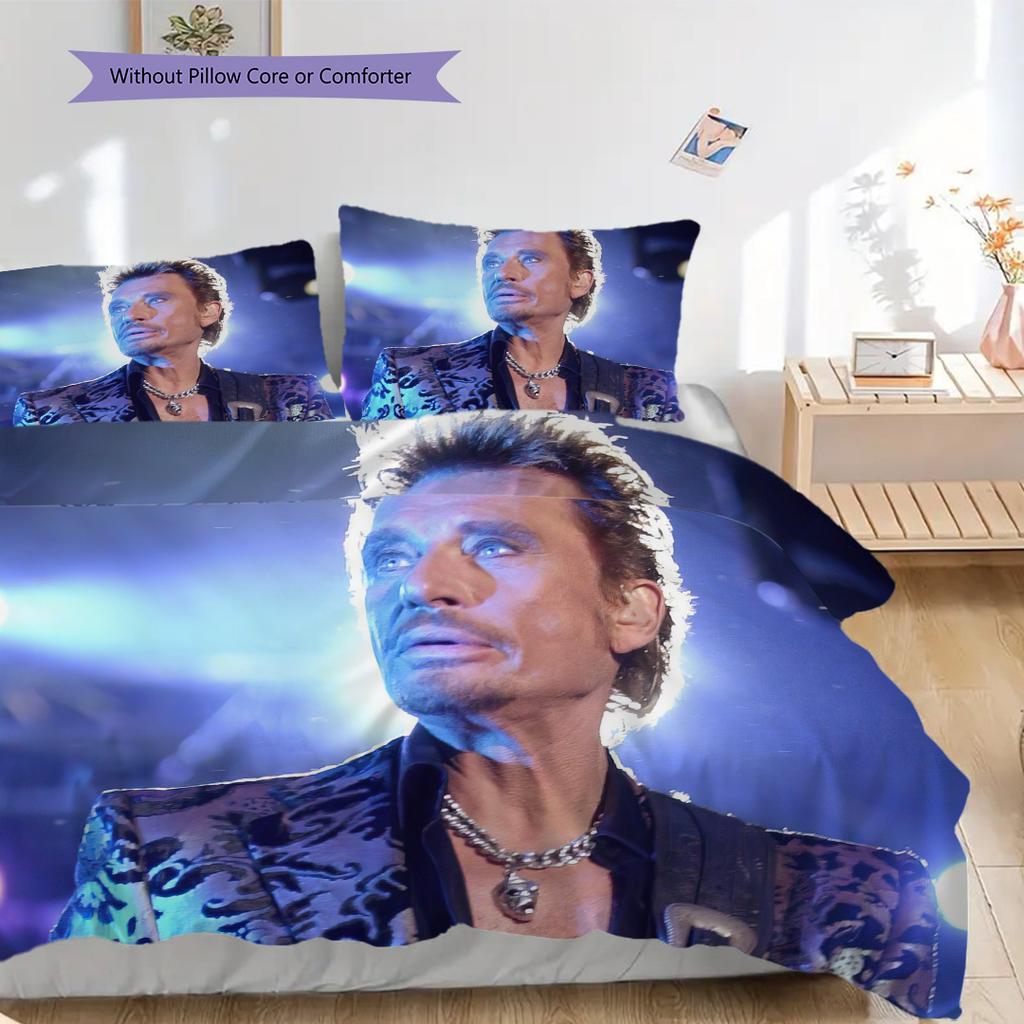 Musician and actor Johnny Hallyday bedding, duvet cover, pillowcase, home decoration, birthday gift (1 * duvet cover+2 * pillowcase, coreless)