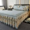 3pcs Set Autumn/Winter Thickened Faux Crystal Velvet Quilted Heart Patchwork + Raised Lace Layer with Straps: 1pc Bed Skirt + 2pcs Pillowcases