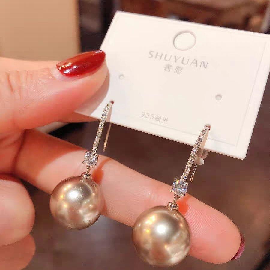 Elegant Pearl Zirconia Ear Hook Earrings - 2023 Trendy Korean Celebrity Style