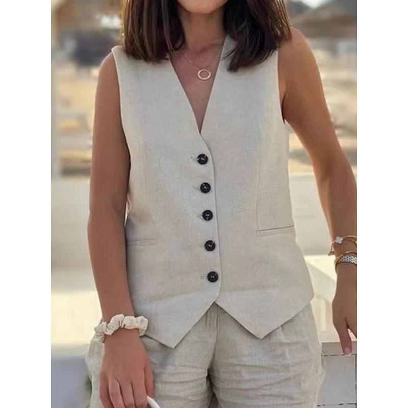 Single Brewed Vest Shorts Set Single Breasted V-neck Vest Vest Shorts Set