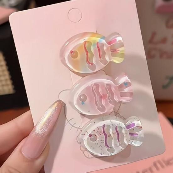 6Pcs Girl Hairpin Soft Macaron Color Clear Jelly Acrylic Fish Shape Stable No-Pull Bang Clips 3D Wavy Line Photogenic Hair Accessories