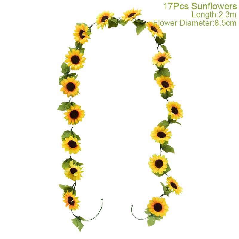 Artificial Sunflower Flower Vine Silk Fake Plant Rattan Garland For Wedding Arch Home Garden Decoration DIY Wall Hanging Wreath