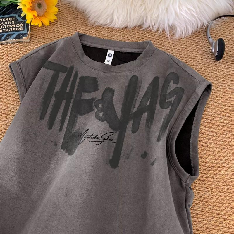 

American Street Graffiti Suede Vest Men s Summer Thin Fashion Brand Fitness Sports Vest Loose Sleeveless T-shirt 5XL фіолетовий