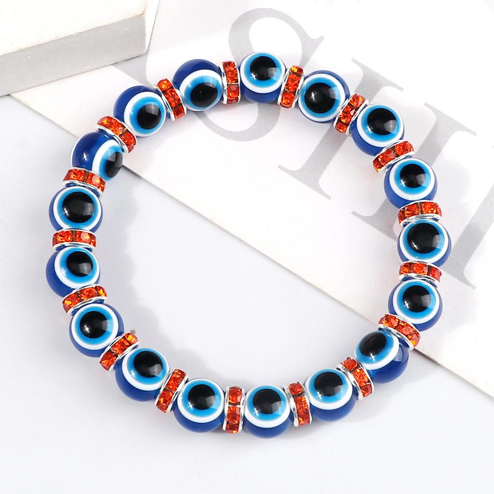 Devil's Eye Beaded Yoga Bracelet with Rhinestone Accents