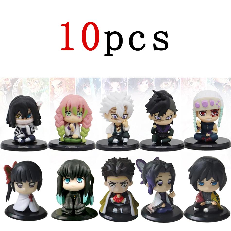 4-15pcs/set Demon Slayer Anime Figure Toy-Kimetsu No Yaiba Q Version Tanjiro Nidouzi Inosuke Zenizu PVD Figurine Model Doll Gift