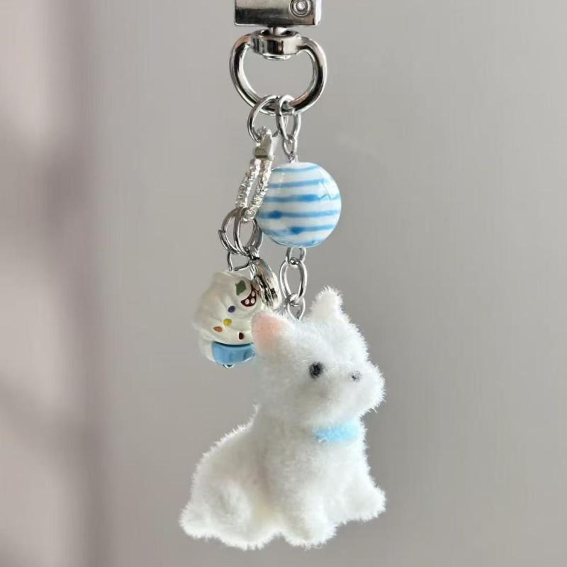 Cartoon Flocking Dog Piggy Pendant Keychain  Key Ring For Women Girls Cute Bag Pendant Kawaii Mobile Phone Chain Gifts