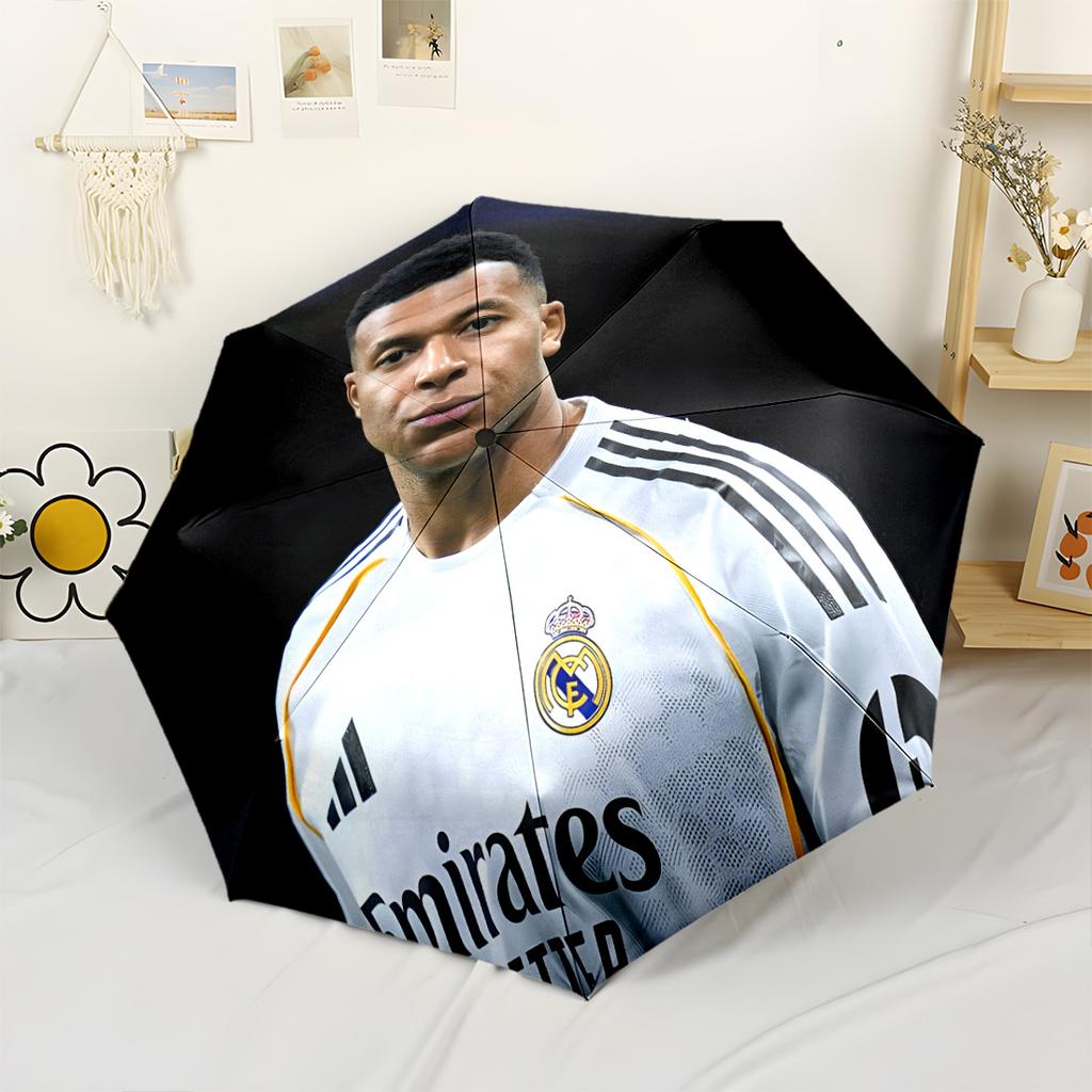Real Madrid Player Portrait Automatic Umbrella Sturdy 8-Rib Shaft Durable Travel Essential Elegant Women's Umbrella Best for Christmas