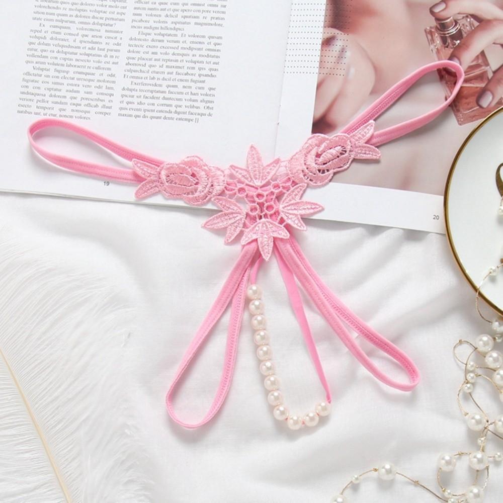 Hollow Open Crotch Lace Pearl Panties Low Waist Thin Belt Thong Valentine's Day Gift