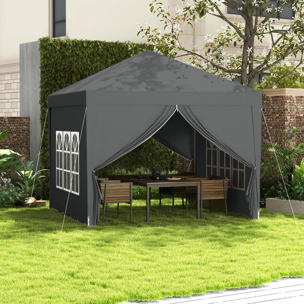 3x3(m) Pop-Up Gazebo, with Curtain Walls and Windows, Grey