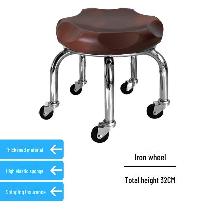 Silent Mobile Beauty Stool with Universal Wheels - Multifunctional, Low-Profile, Round Design for Home or Studio Use.