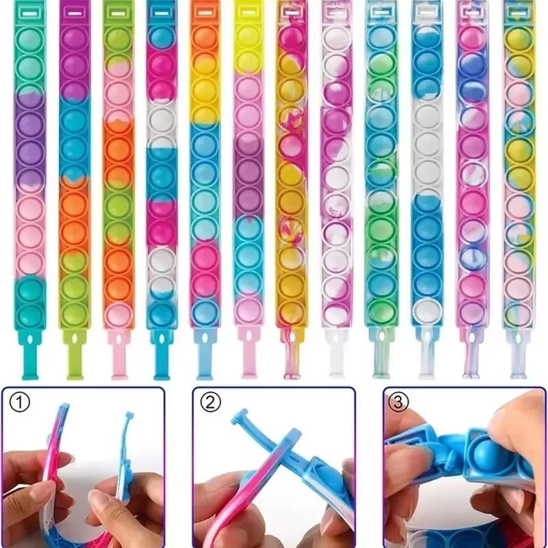 10 szt. silikonowa bransoletka dekompresyjna bąbelkowa światowa zabawka antystresowa kolorowa silikonowa bransoletka zabawka dla dorosłych dzieci