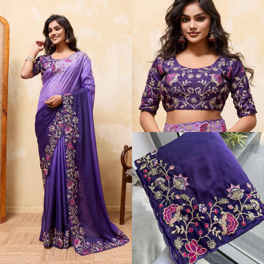 New Arrival - Party Wear Soft Star Georgette Saree with Elegant Embroidery Cutwork Arco Border
