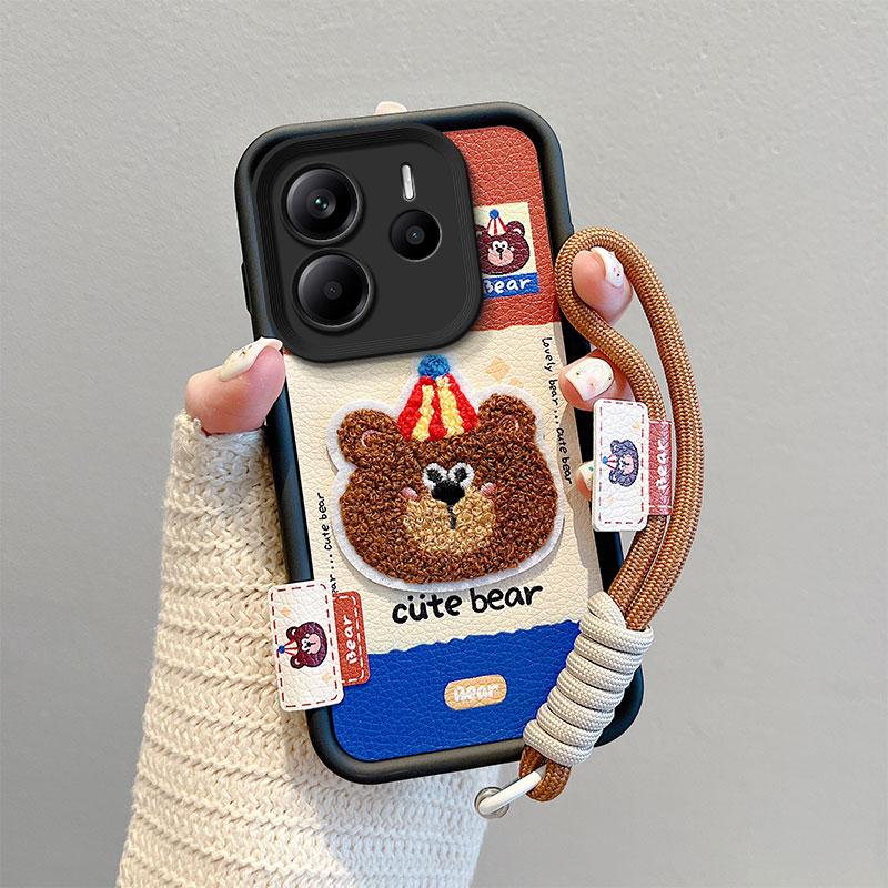 KEYSION Kreskówkowy Uroczy Pluszowy Haftowany Pokrowiec na Redmi Note 14 5G ze Smyczą Odporny na Wstrząsy Pokrowiec na Telefon dla Xiaomi Redmi Note 14 4G