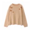 Color Block Embroidered Pure Wool Round Neck Knitwear - Women's Loose Fit Long Sleeve Sweater for Autumn and Winter