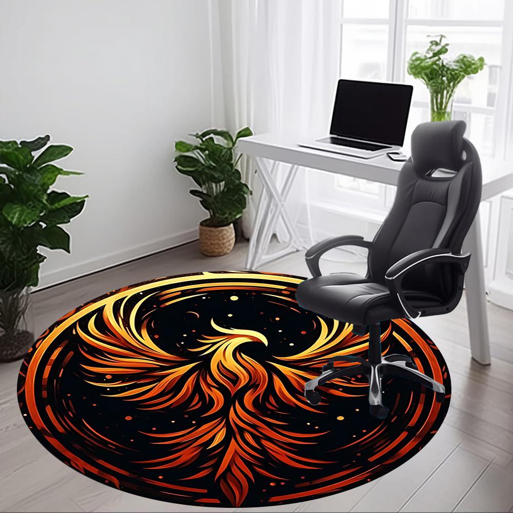 1pc Phoenix Fire Office Round Area Rug, Under Office Chairs Bedroom Living Room Home Decor, Room Deco
