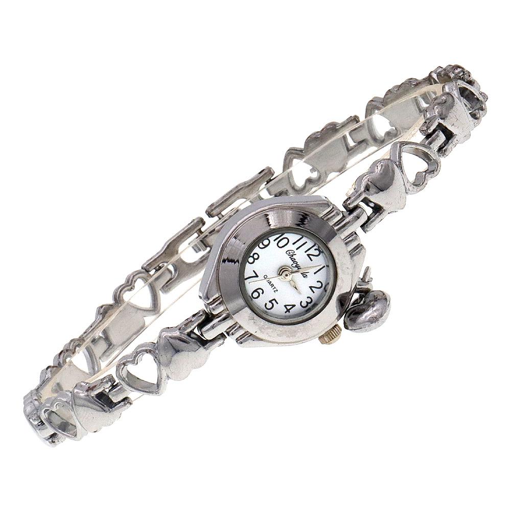 Cute Women's Fashion Small Dial Quartz Bracelet Wrist Watch New Arrival with Heart Pendant Ladies Watch