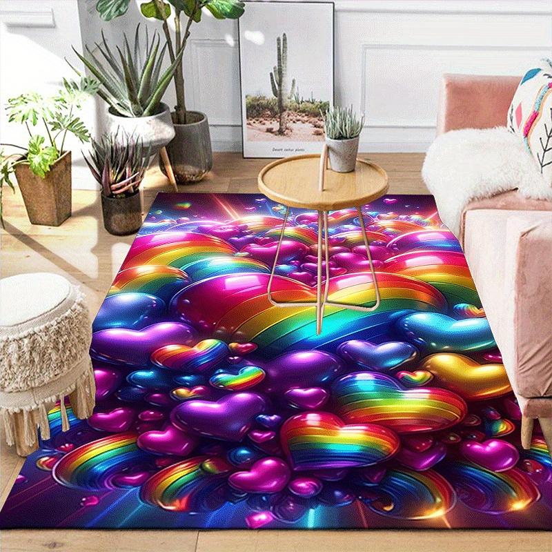 1pc Colorful Love Design Area Rug - Soft, Anti-Slip, and Durable Gaming Room Decor for Bedroom