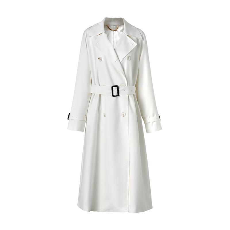 

trench coat autumn women s small coat temperament high sense fashion medium and long versatile simple S [110-65kg] білий