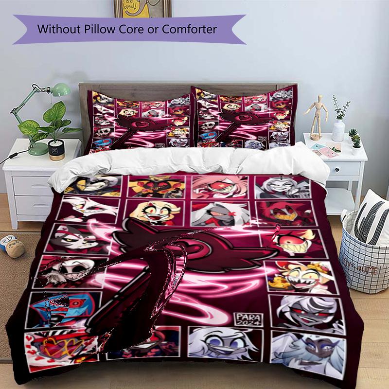 3pcs Duvet Cover Set (1*Duvet Cover + 2*Pillowcase, Without Core), Hazbin Hotel Print Bedding Set, Bedroom Decor, All‑Season, Gift