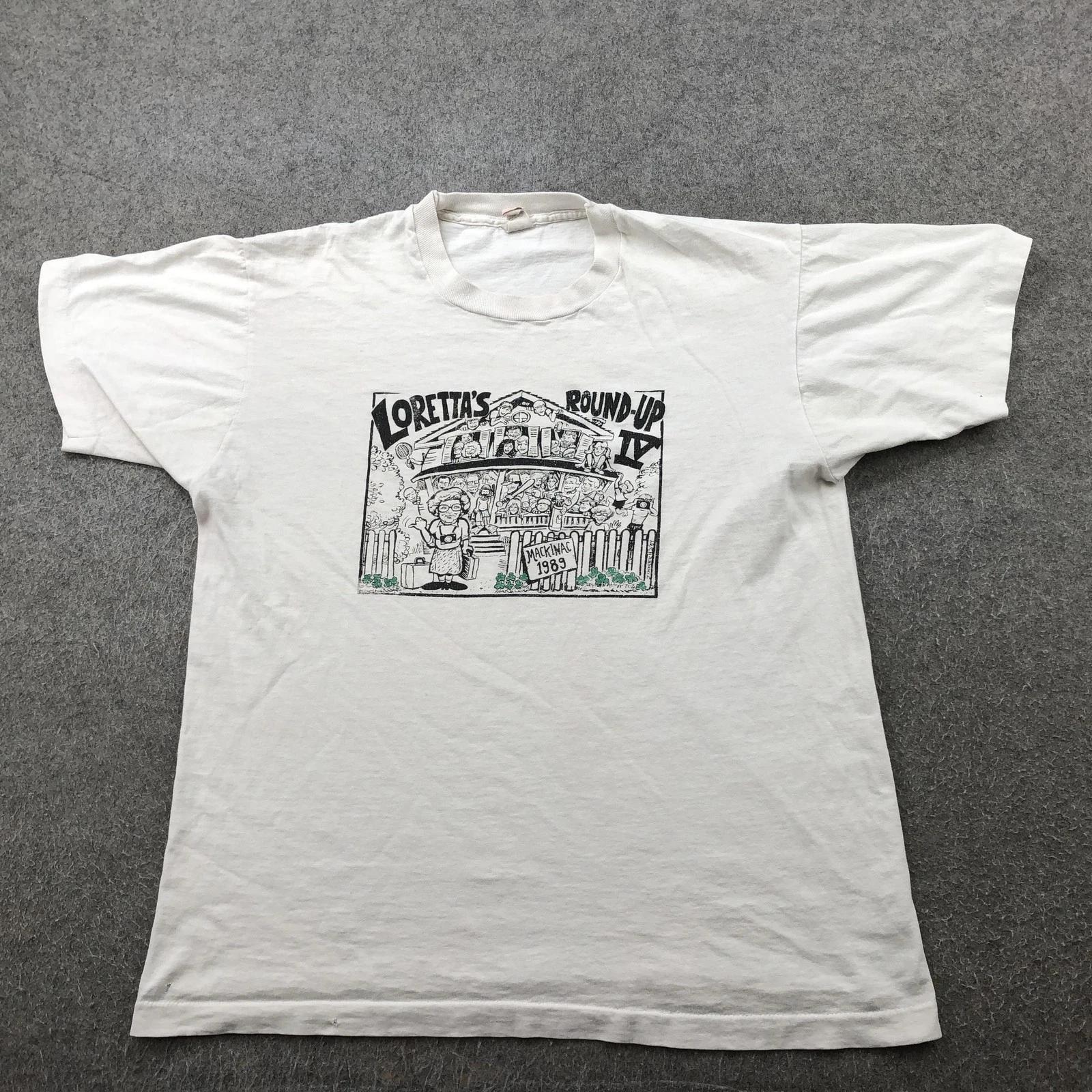 

Vintage Family Reunion Shirt Mens Large White Loretta s Round-Up 1989 80s L