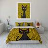 Black Dot Background Letter Black Cat Duvet Cover Set, Folk Art Kitty Bedding Includes 1 Duvet Cover And 2 Pillowcase, Gift