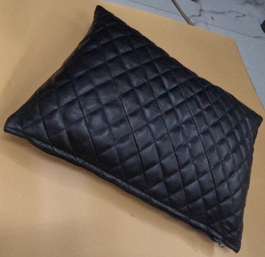 Lambskin Leather Pillow Cover | DIAMOND QUILTED Rectangle Cushion Cover | Housewarming, Throw Cover Leather Black | Gift For Occasion