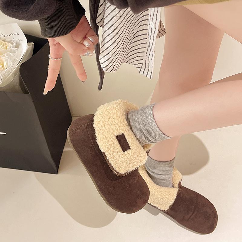 Women's Thick Bottom Short Belt Buckle Winter Lightweight Warm Fur One Plush Snow Boots Non-slip Wear Casual Sports Cotton Boots