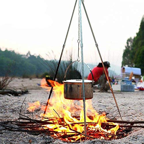CAMPING MOON Tripod M, 3-Tier Folding Campfire Tripod, 15kg Max Weight Capacity, Storage Case Included, Black Gear, MS-080-BK