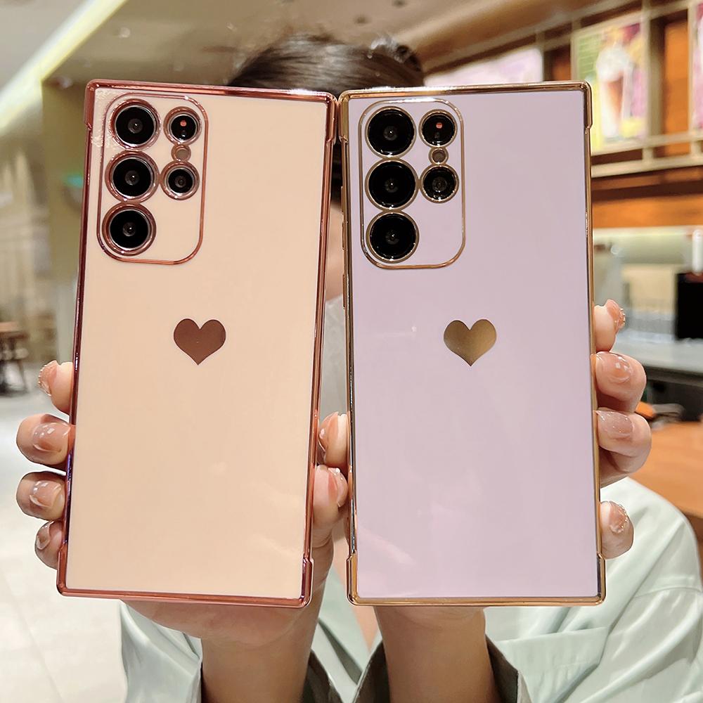 Soft Electroplated Love Heart Phone Case For Samsung S26 S25 S24 S23 S22 Ultra S21 Plus S20 FE A13 A53 Silicone Shockproof Cover